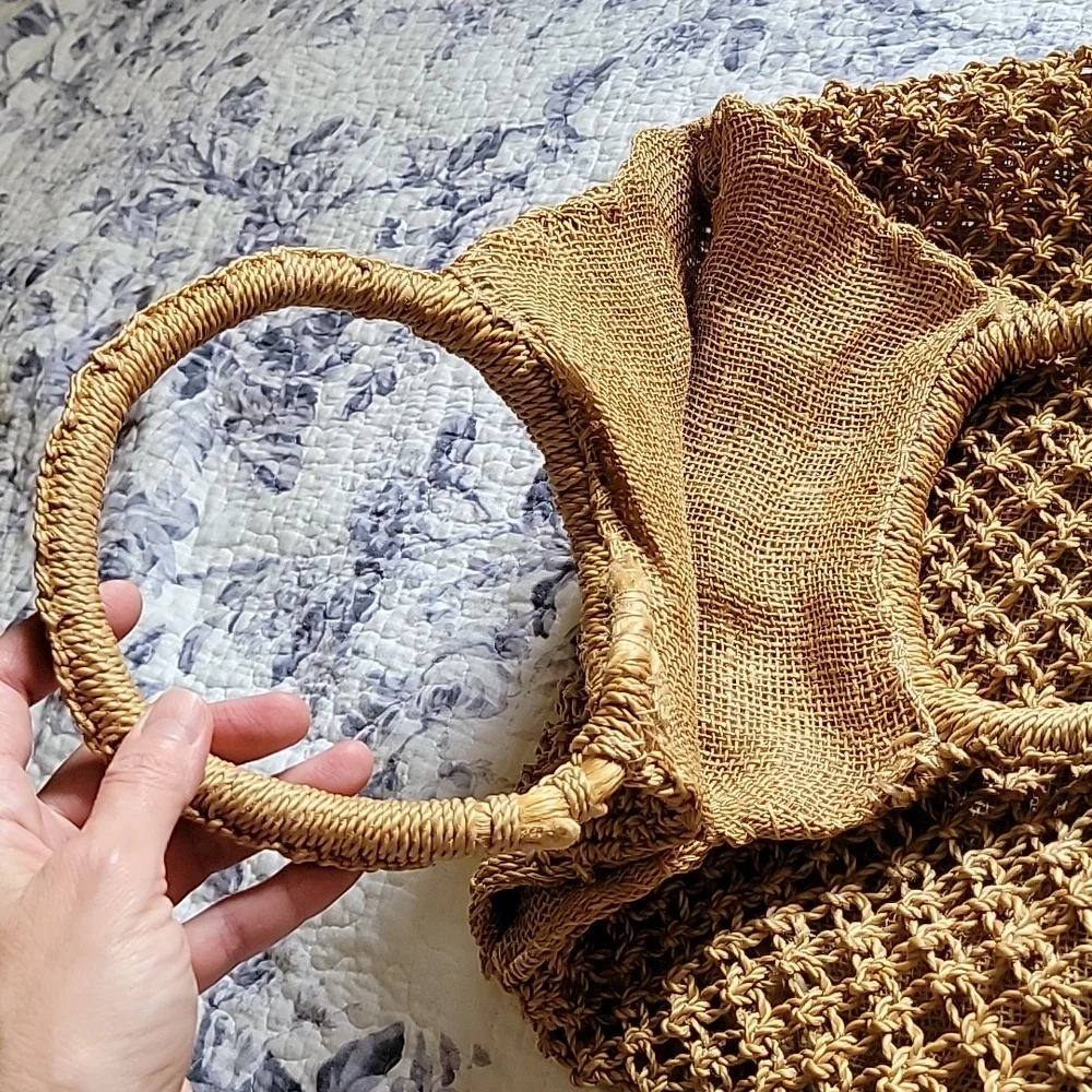 Boho Woven Straw Tote Bag Rattan Beach Handbag Tan OS - Picture 11 of 15